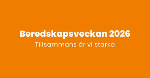 Orange ruta med texten Beredskapsveckan 2026 Tillsammans är vi starka.